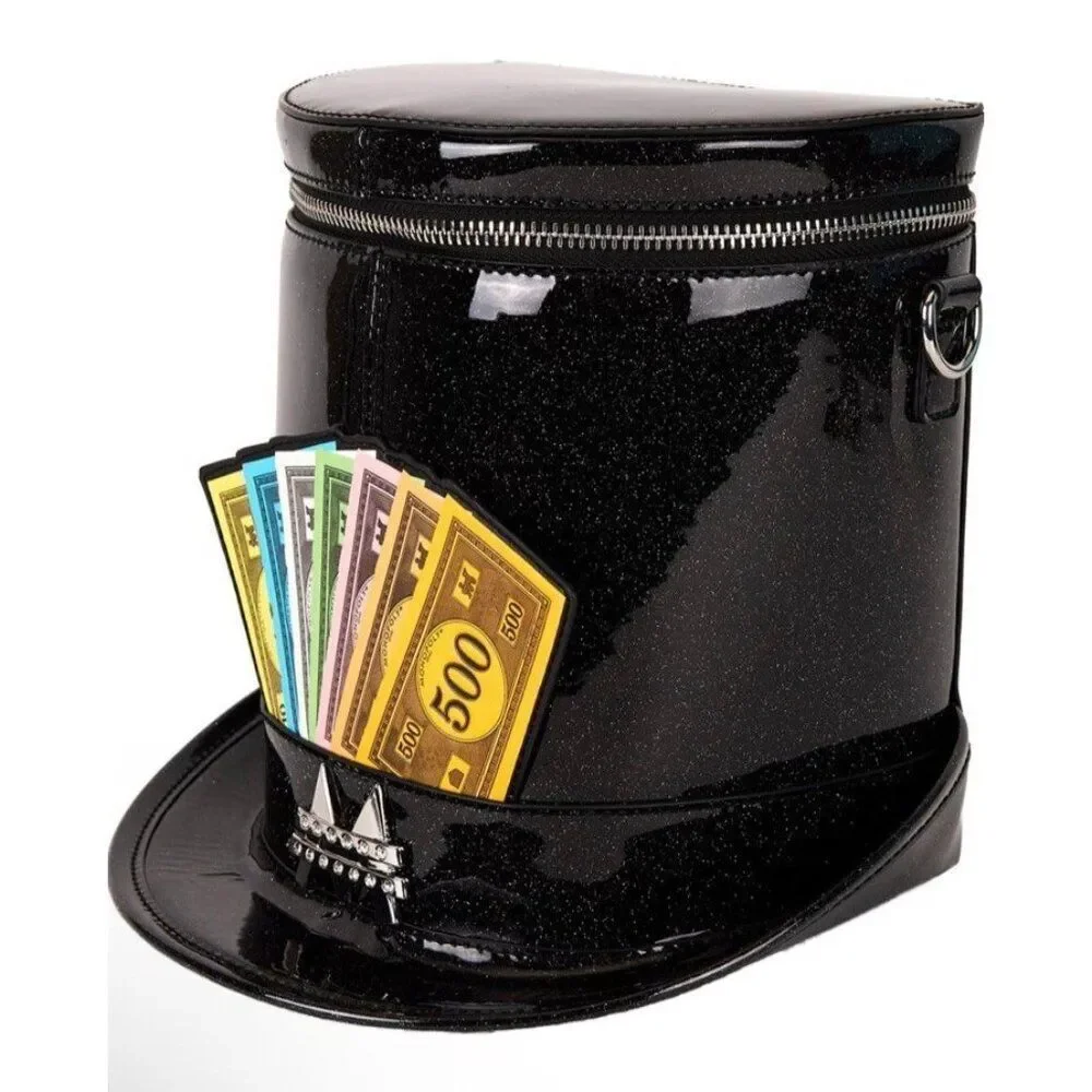 Loungefly Monopoly Top Hat Glitter Figural Crossbody Bag Money Purse NWT